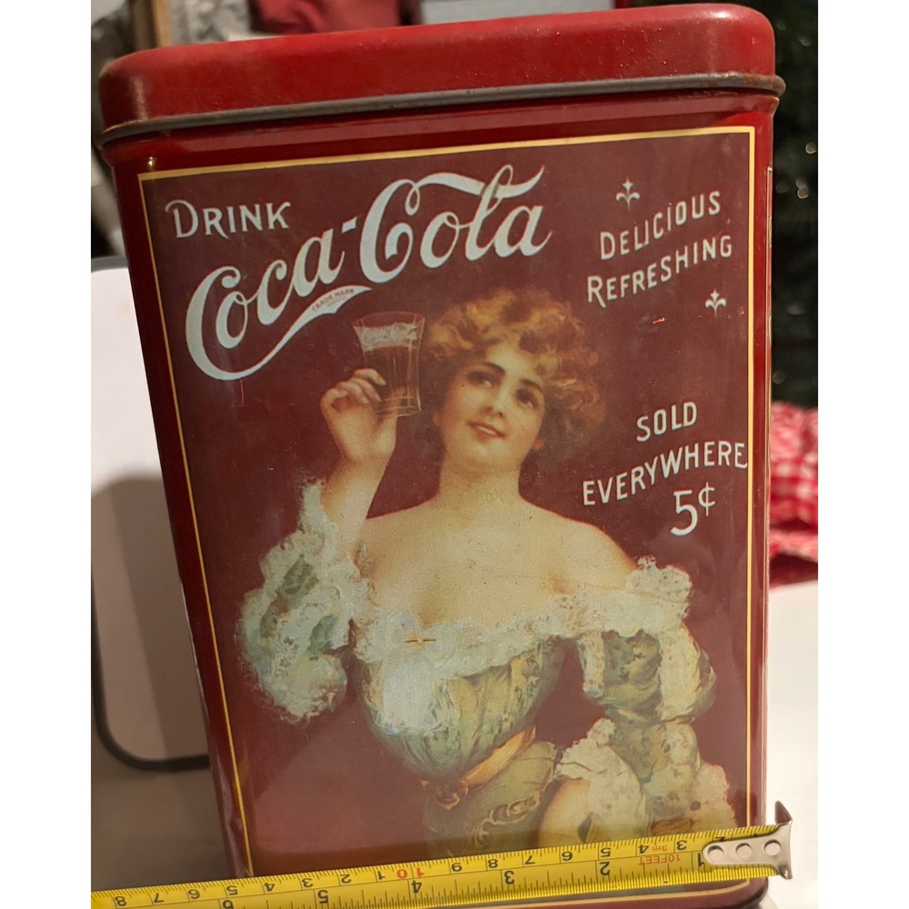 Vintage Coca-Cola Collectible Tin Red Victorian Advertising Graphics 8.25 Inch